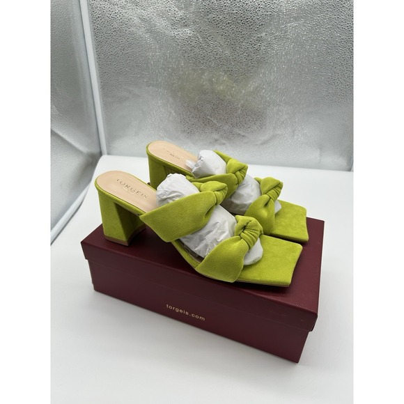 New Torgeis‎ Flamingo Faux Suede Double Knotted Block Heeled Sandals Green Sz 10 - Picture 2 of 9